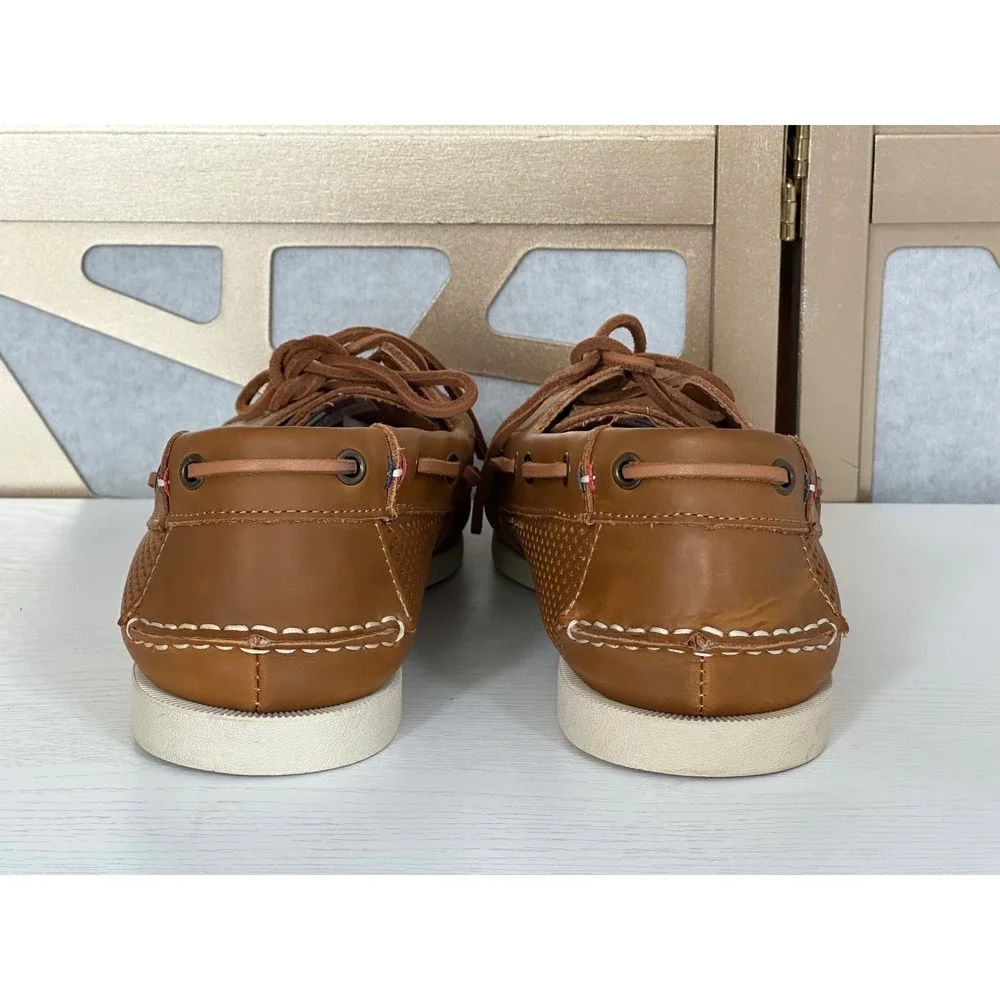 Tommy Hilfiger Mens Tan Perforated Leather Oxford Boat Shoes Size 13 Loafers
